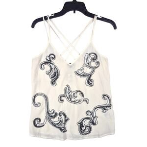Express Cream Strappy Blouse with Sequin Designs Womens size XS NWT
